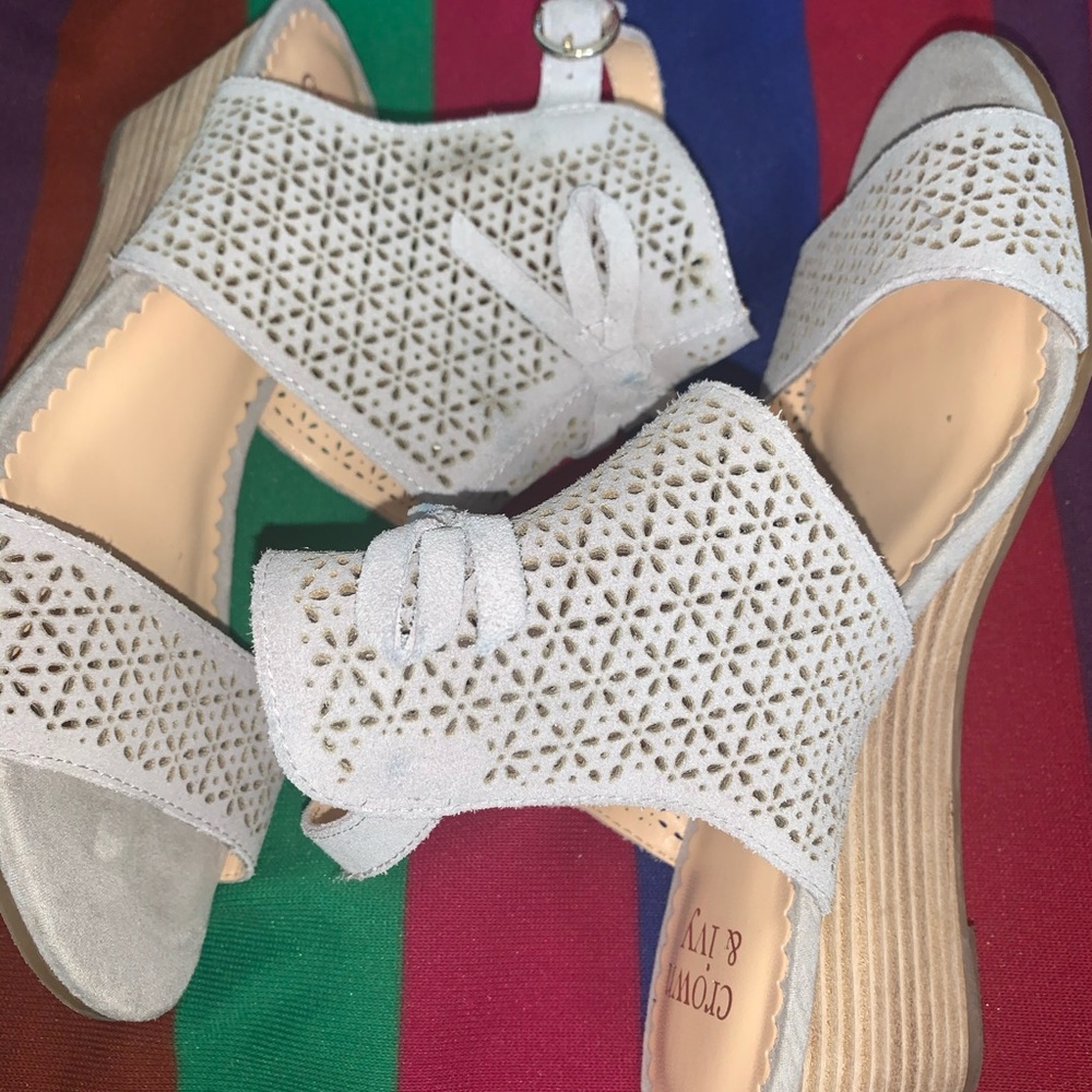 Silver open toe wedges